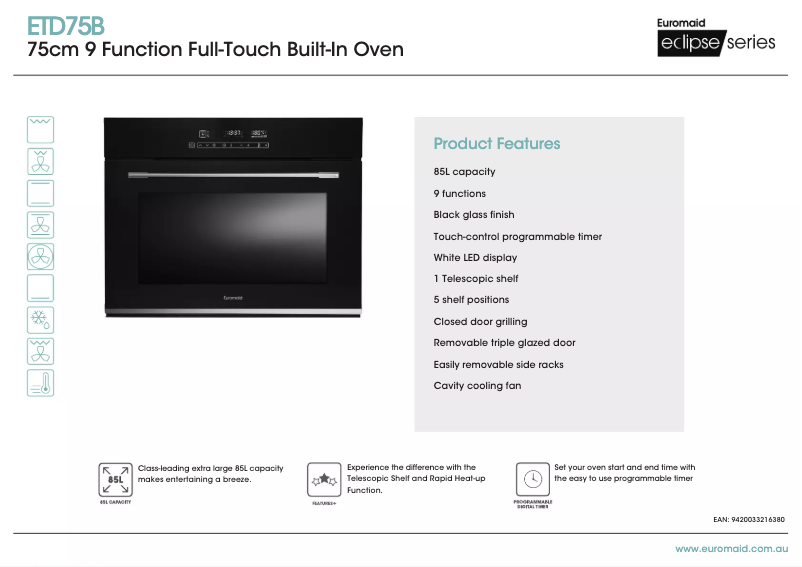 Page 1 de la notice Fiche technique Euromaid ETD75B