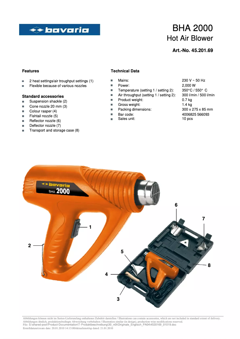Page 1 de la notice Manuel utilisateur Bavaria BHA 2000