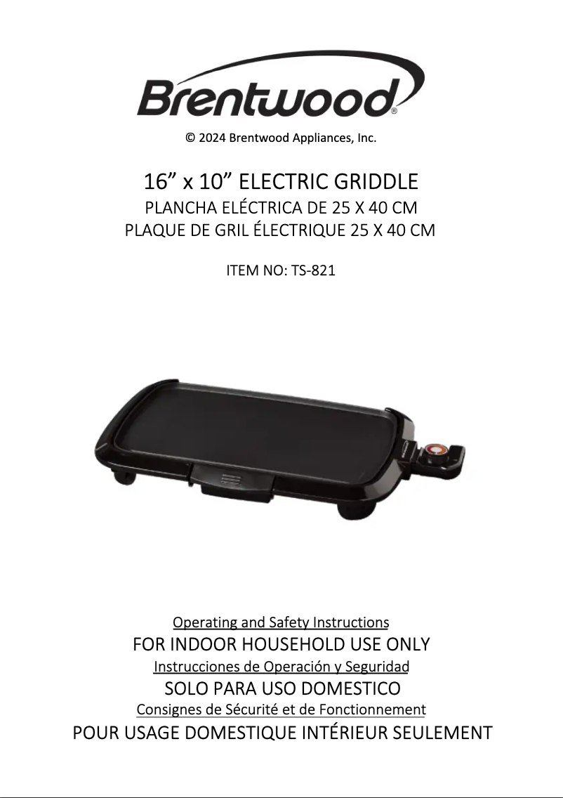 Page 1 de la notice Manuel utilisateur Brentwood TS-821