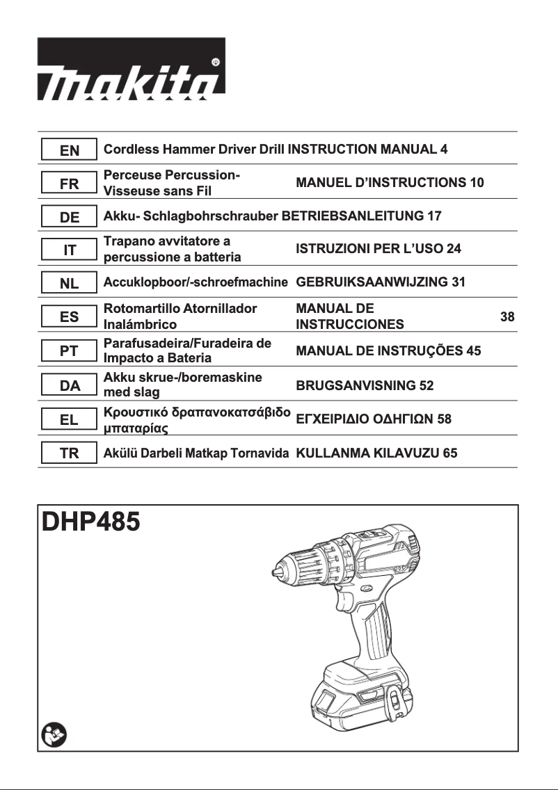 Page n°1 - Manuel utilisateur Makita DHP485Z