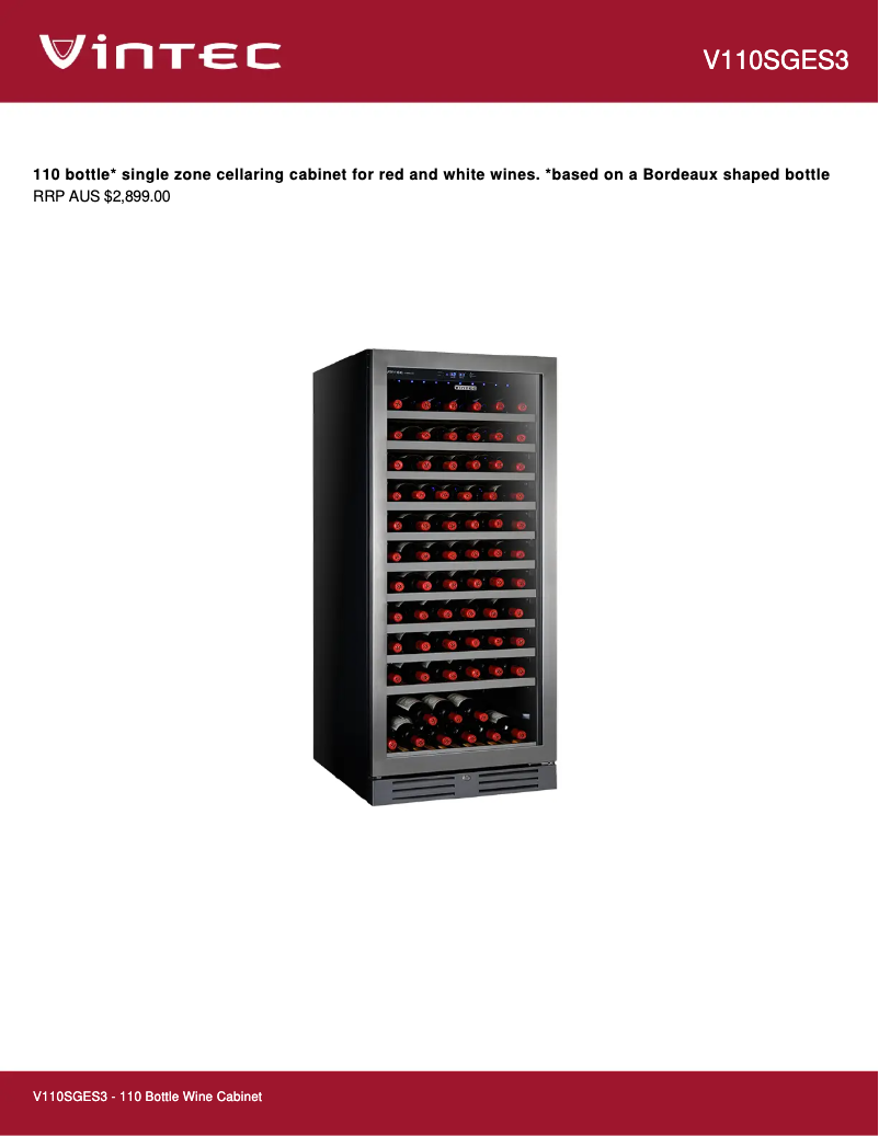 Page 1 de la notice Fiche technique Vintec V110SGES3