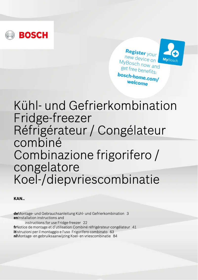 Page n°1 - Manuel utilisateur Bosch KAN92LB35