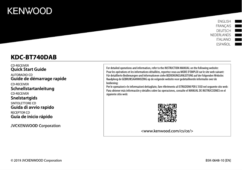 Page n°1 - Guide de démarrage rapide Kenwood KDC-BT740DAB