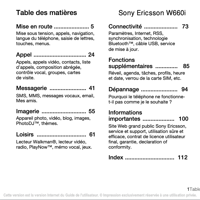 Page n°1 - Manuel utilisateur Sony Ericsson W660i
