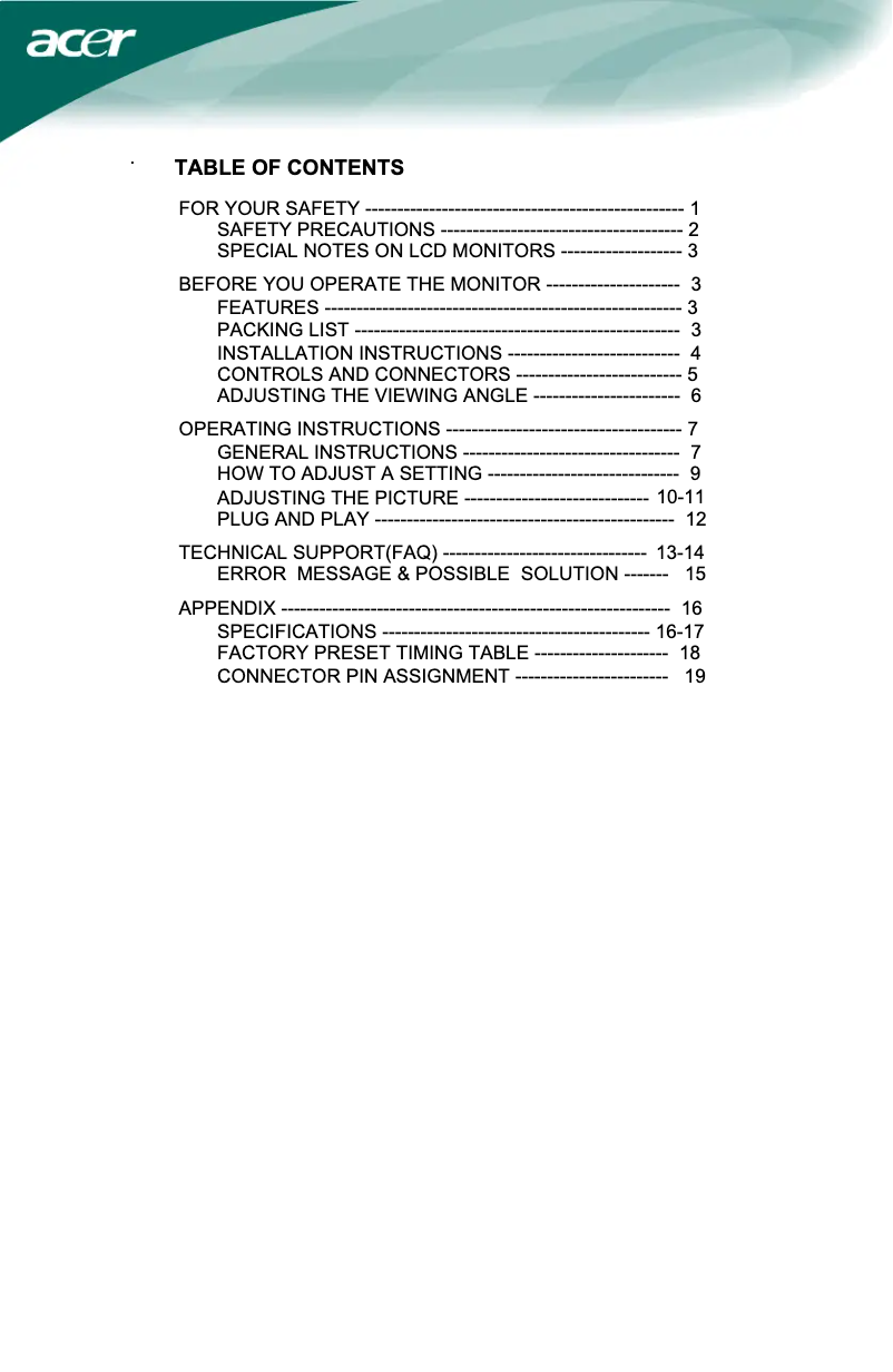 Página 1 del manual Manual de usuario Acer AL1951D