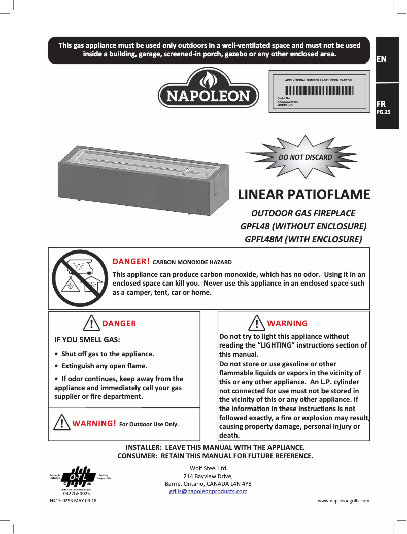 Page n°1 - Manuel utilisateur Napoleon GPFL48MHP