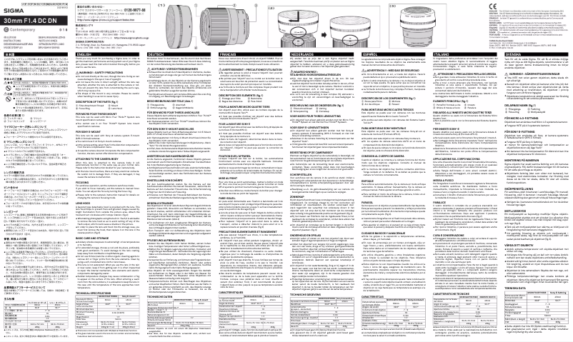 Page 1 de la notice Manuel utilisateur Sigma 30mm F1.4 DC DN