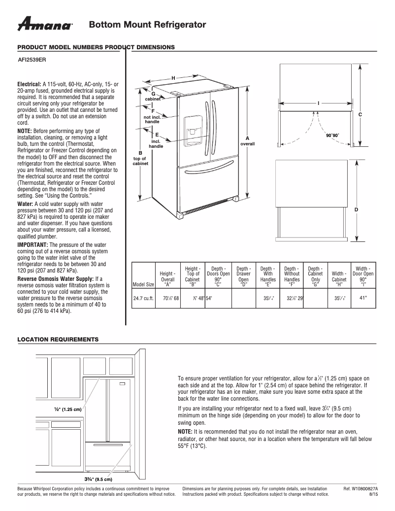 Page 1 of the manual Instruction Manual Amana AFI2539ER