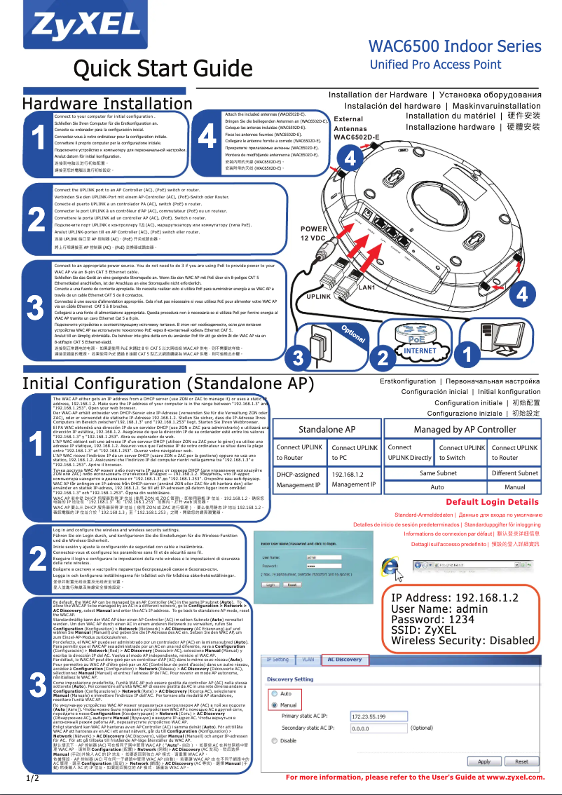 Page n°1 - Guide de démarrage rapide ZyXEL WAC6500