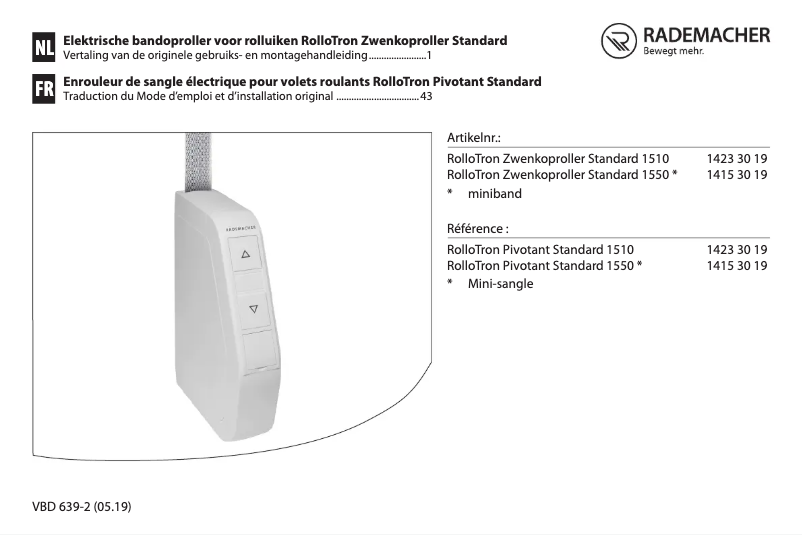 Page 1 de la notice Manuel utilisateur RADEMACHER RolloTron Schwenkwickler Standard 1510