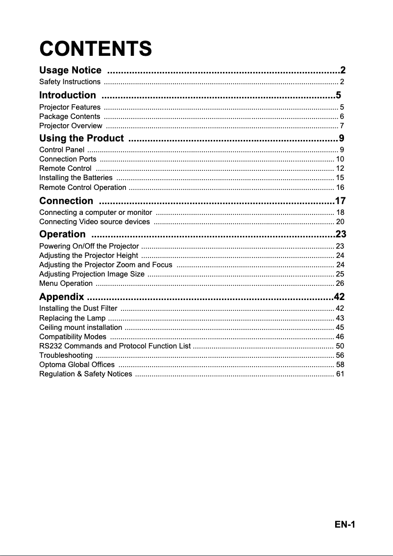 Page n°1 - Manuel utilisateur Optoma DS328