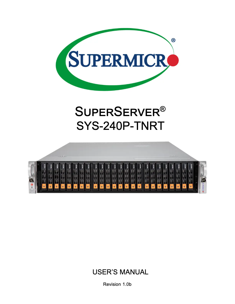 Page 1 de la notice Manuel utilisateur Supermicro SuperServer SYS-240P-TNRT