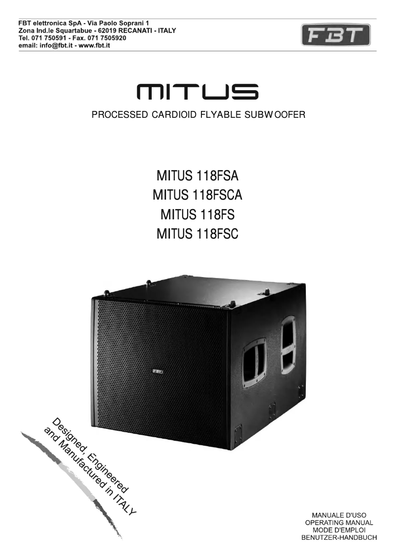 Page 1 de la notice Manuel utilisateur FBT MITUS 118FS