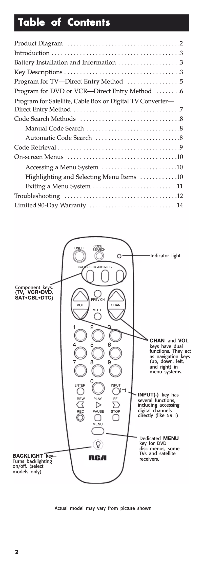 Page 1 de la notice Manuel utilisateur RCA RCU300TR