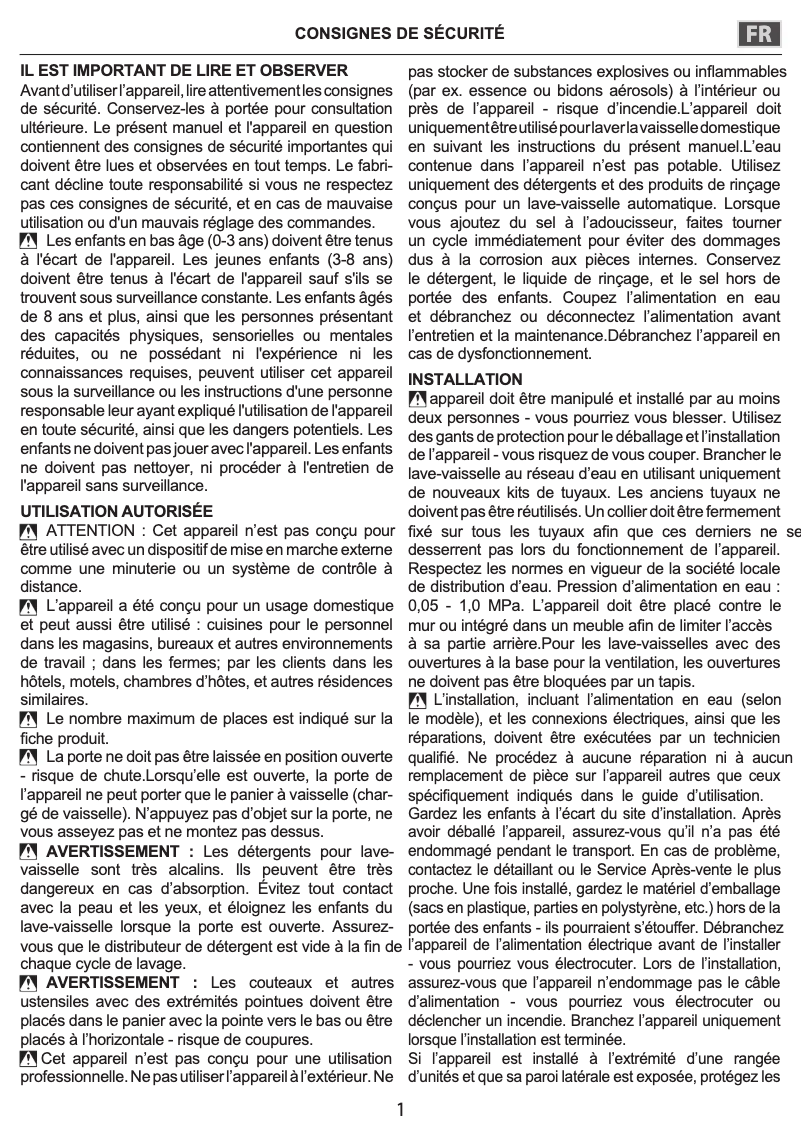 Page 1 de la notice Instructions de sécurité Hotpoint HIC 3C34