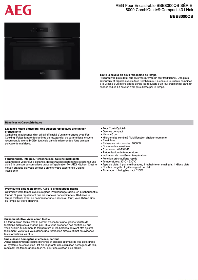 Page 1 de la notice Fiche technique AEG BBB8000QB