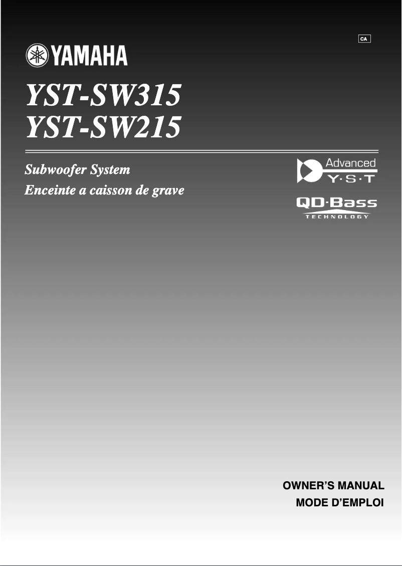Image de la première page du manuel de l'appareil YST-SW215