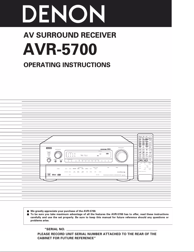 Imagen de la primera página del manual del dispositivo AVR-5700