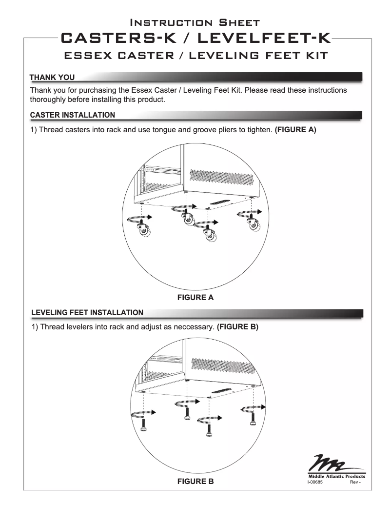 Page 1 de la notice Manuel utilisateur Middle Atlantic LEVELFEET-K