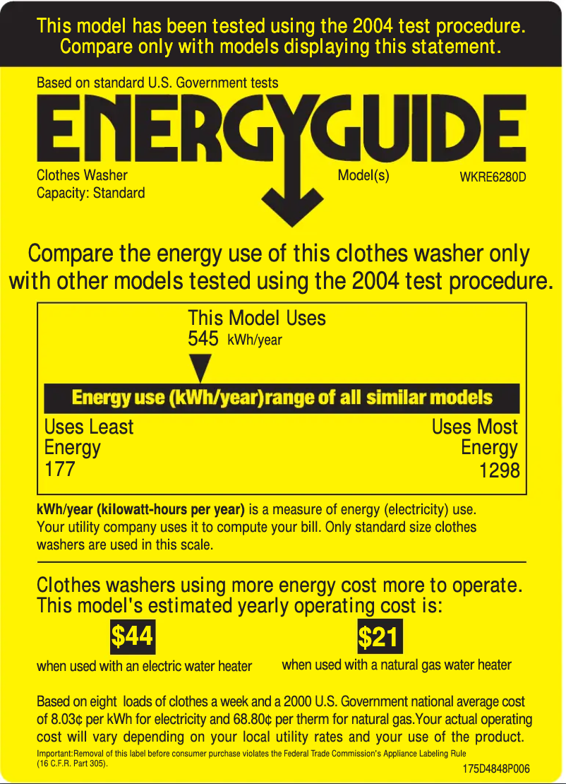 Page 1 de la notice Label énergétique GE WKRE6280DWW