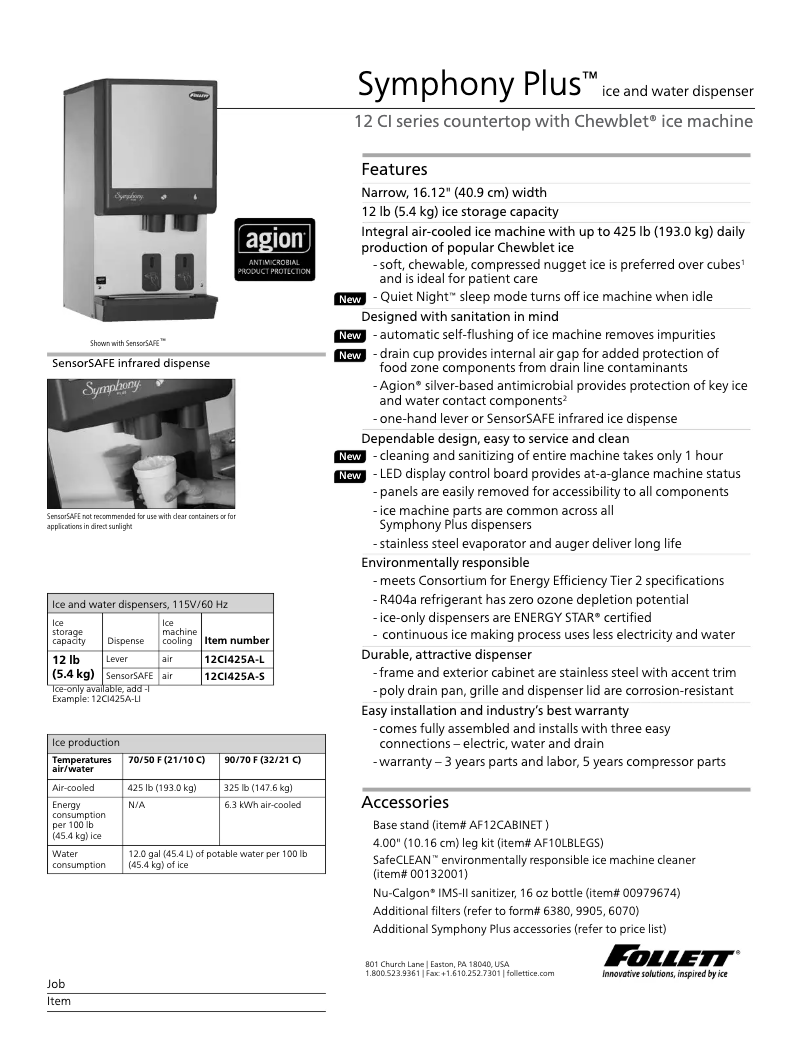 Page 1 de la notice Fiche technique Follett 12C1425A-L