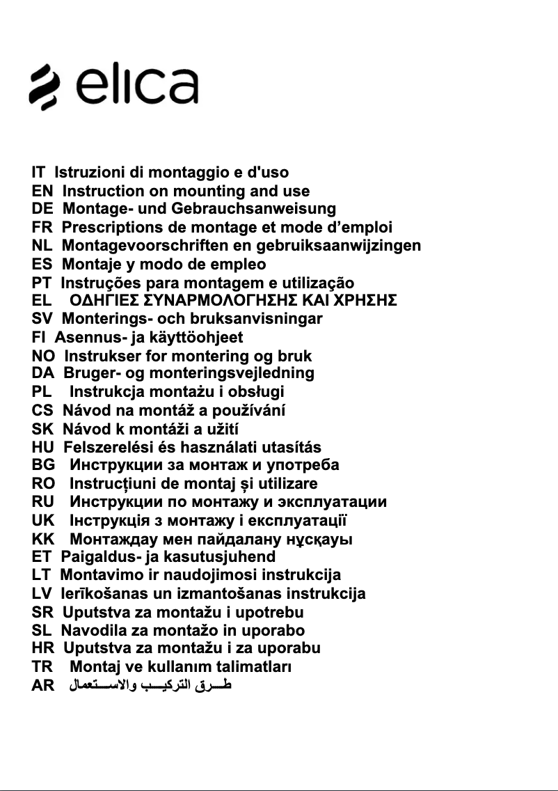 Page n°1 - Manuel utilisateur Elica ERA PRF0142701