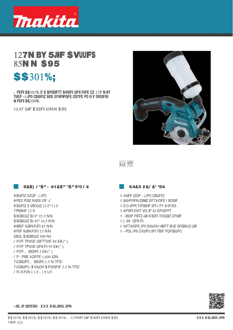 Page 1 de la notice Fiche technique Makita CC301DZ