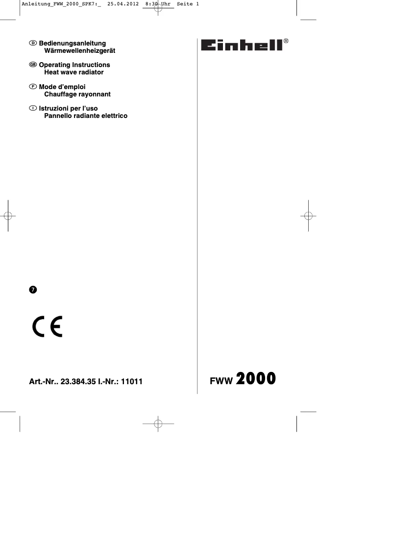 Page n°1 - Mode d'emploi Einhell FWW 2000