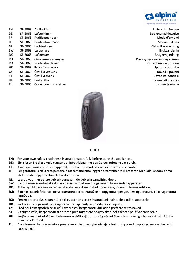 Page n°1 - Manuel utilisateur Alpina SF-5068