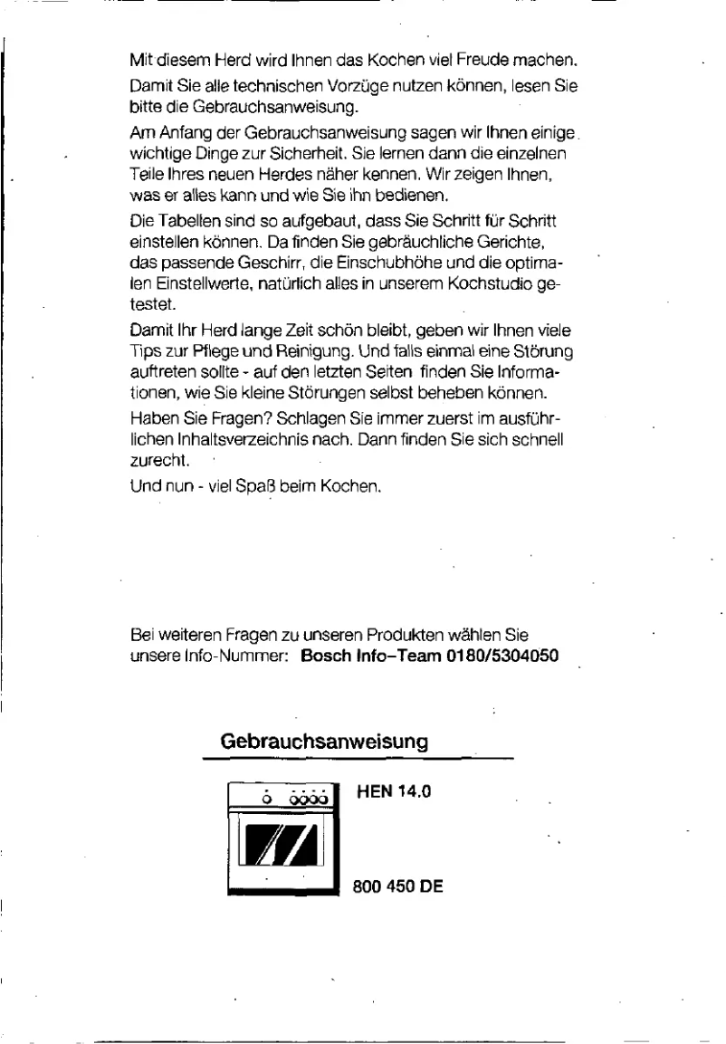 Page 1 de la notice Manuel utilisateur Bosch HEN1420