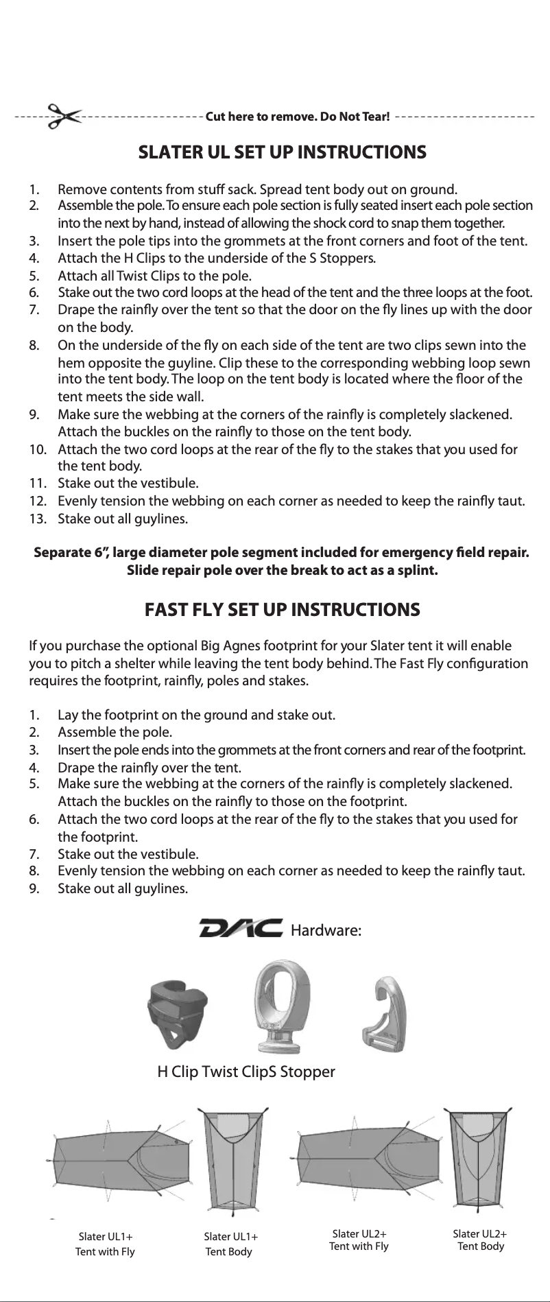 Page 1 de la notice Manuel utilisateur Big Agnes Slater UL1+