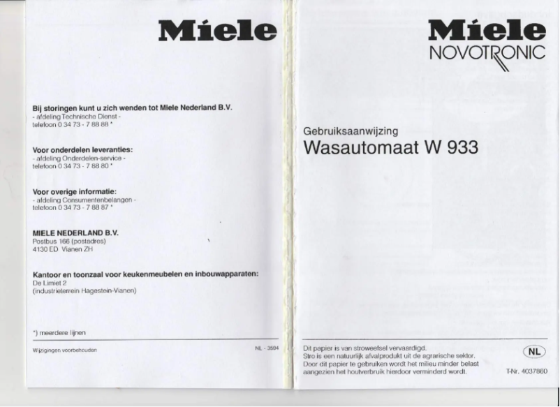Image de la première page du manuel de l'appareil W 933 Novotronic