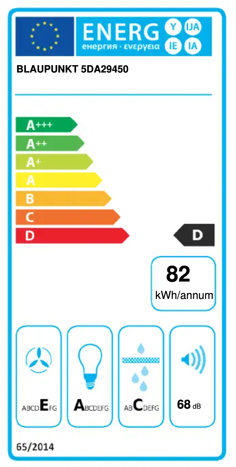 Page 1 de la notice Label énergétique Blaupunkt 5DA29450