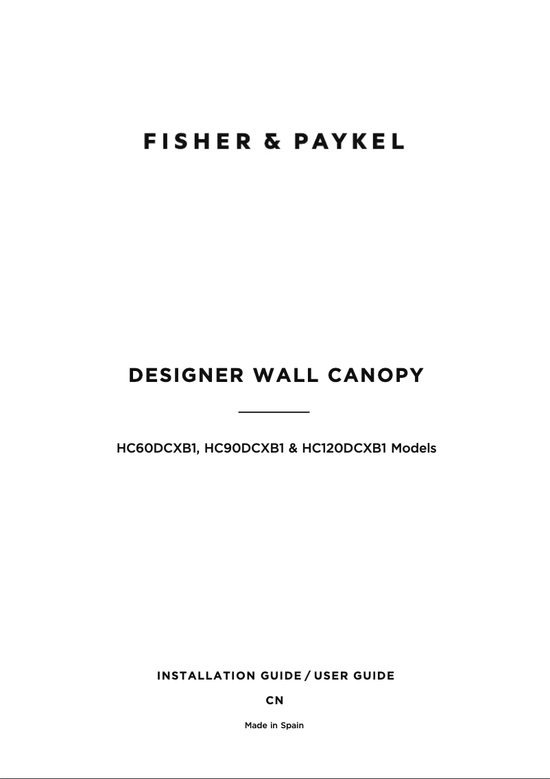 Page n°1 - Guide d'installation Fisher & Paykel HC120BCX2