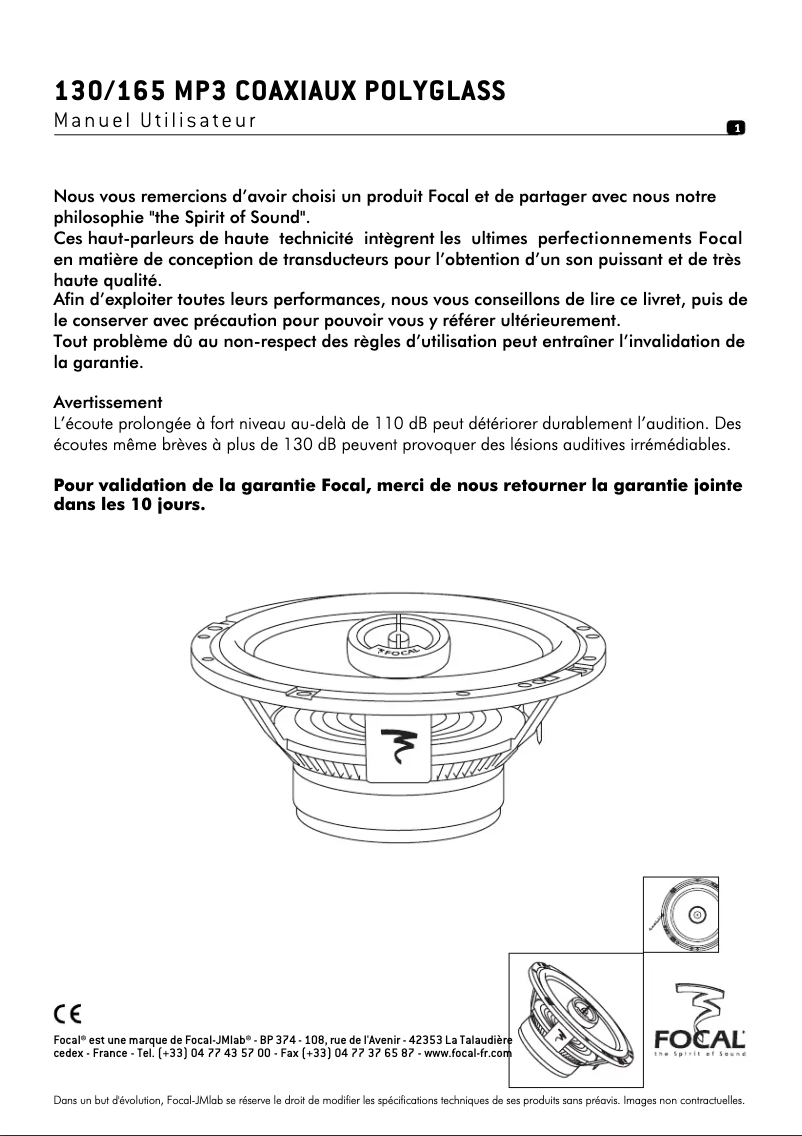 Page 1 de la notice Manuel utilisateur Focal 130 MP3