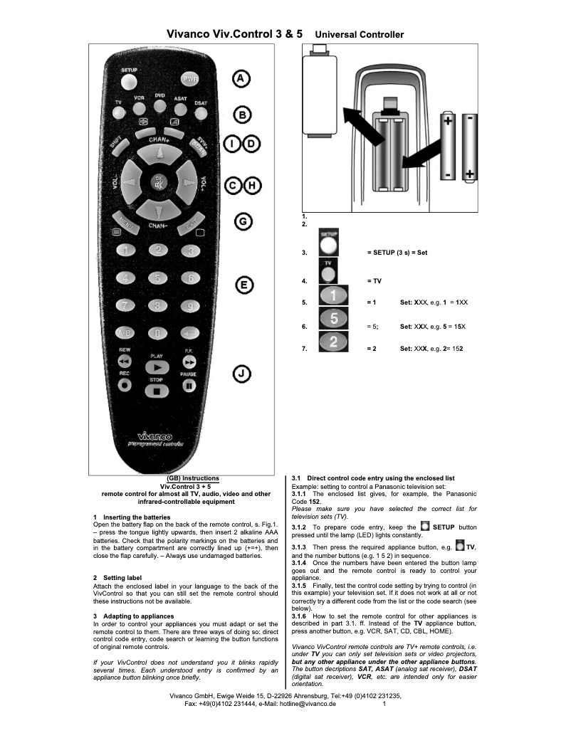 Page n°1 - Manuel utilisateur Vivanco Viv.Control 5