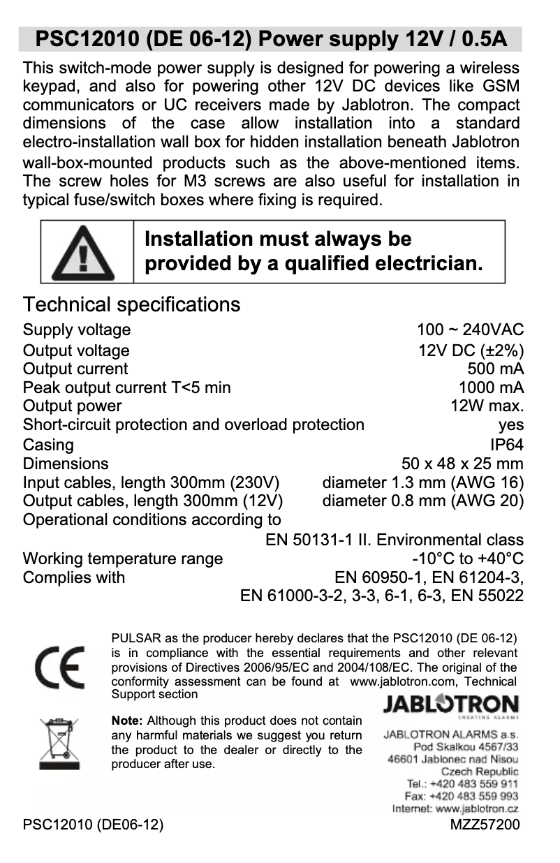 Page 1 de la notice Manuel utilisateur Joblotron DE06-12