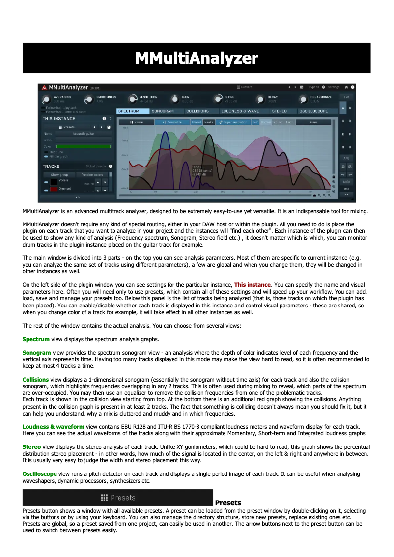 Page n°1 - Manuel utilisateur MeldaProduction MMultiAnalyzer