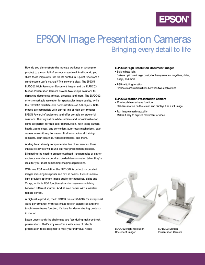 Page 1 de la notice Brochure Epson ELPDC02