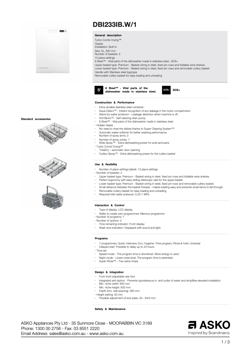 Image de la première page du manuel de l'appareil DBI233IBW1