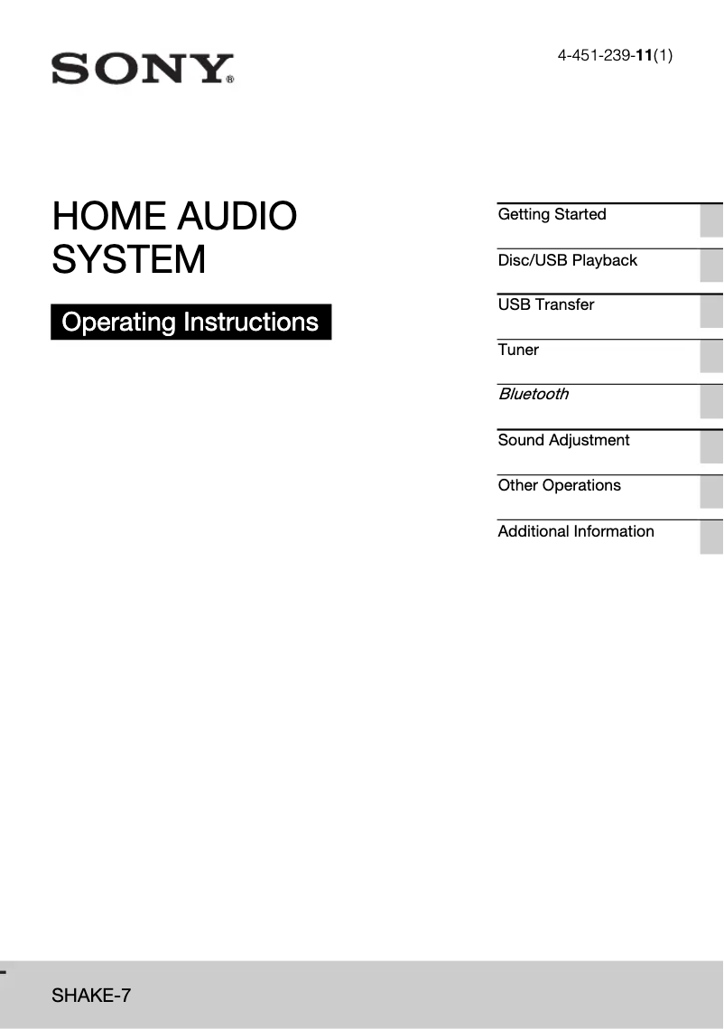 Page 1 de la notice Manuel utilisateur Sony SHAKE-7