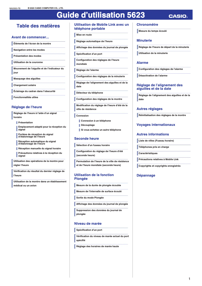 Page n°1 - Manuel utilisateur Casio G-Shock GWF-A1000
