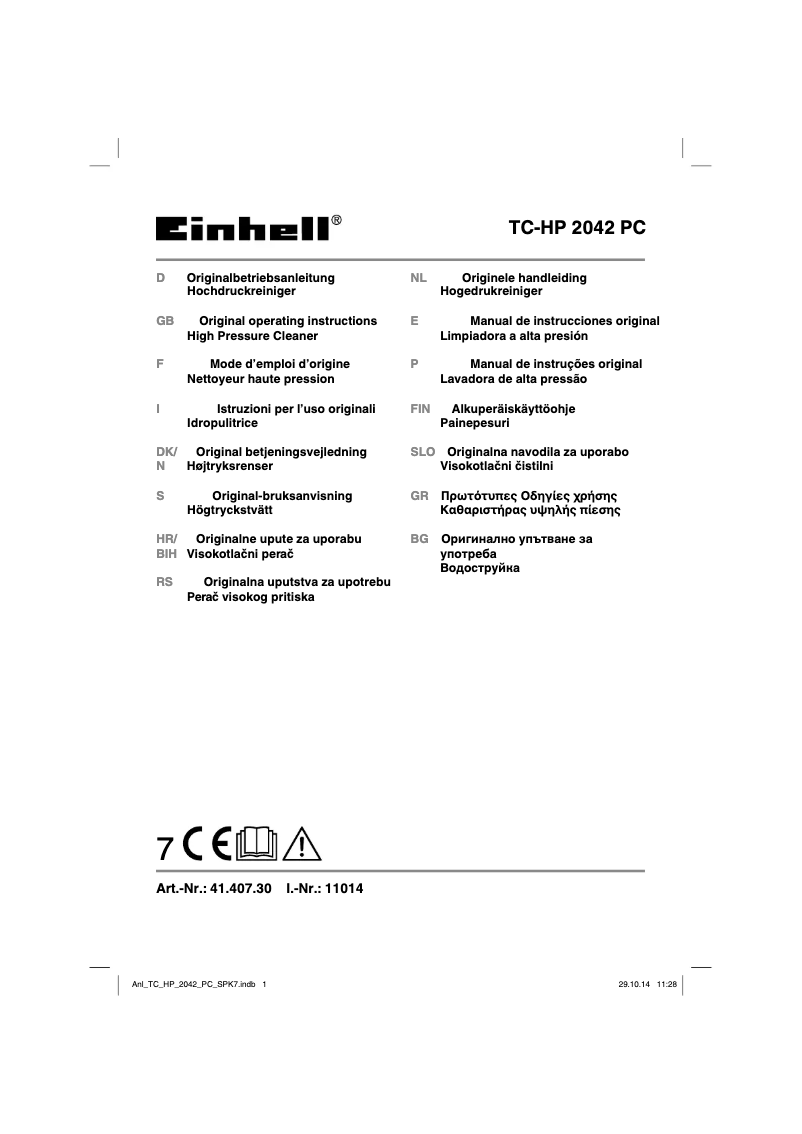 Page 1 de la notice Manuel utilisateur Einhell TC-HP 2042