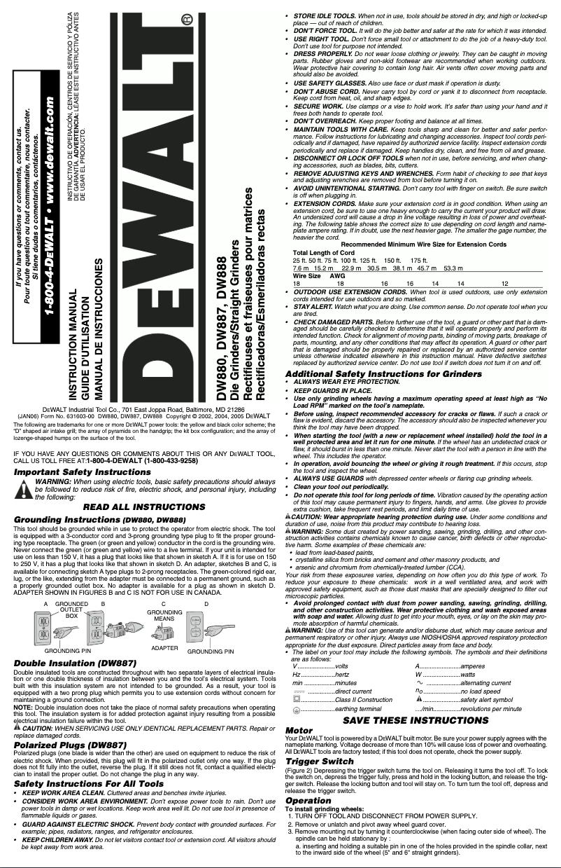 Page 1 de la notice Manuel utilisateur DeWalt DW887-220