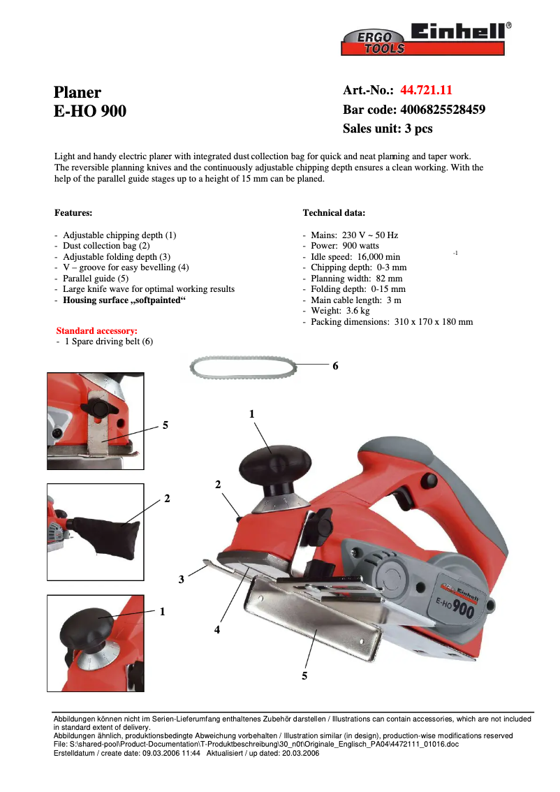 Page 1 de la notice Manuel utilisateur Einhell E-HO 900