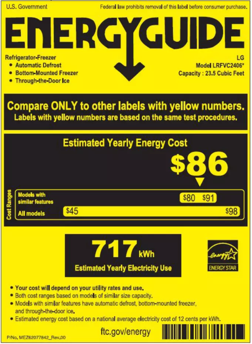 Page 1 de la notice Label énergétique LG LRFVC2406D