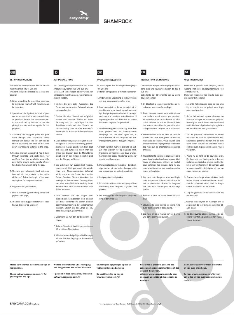 Page n°1 - Manuel utilisateur Easy Camp Shamrock