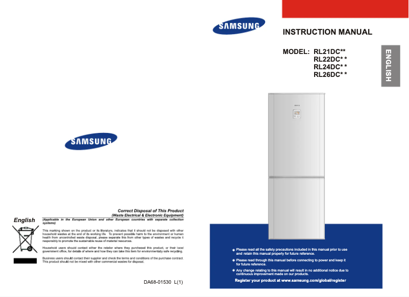 Page 1 de la notice Manuel utilisateur Samsung RL-26 FCAS