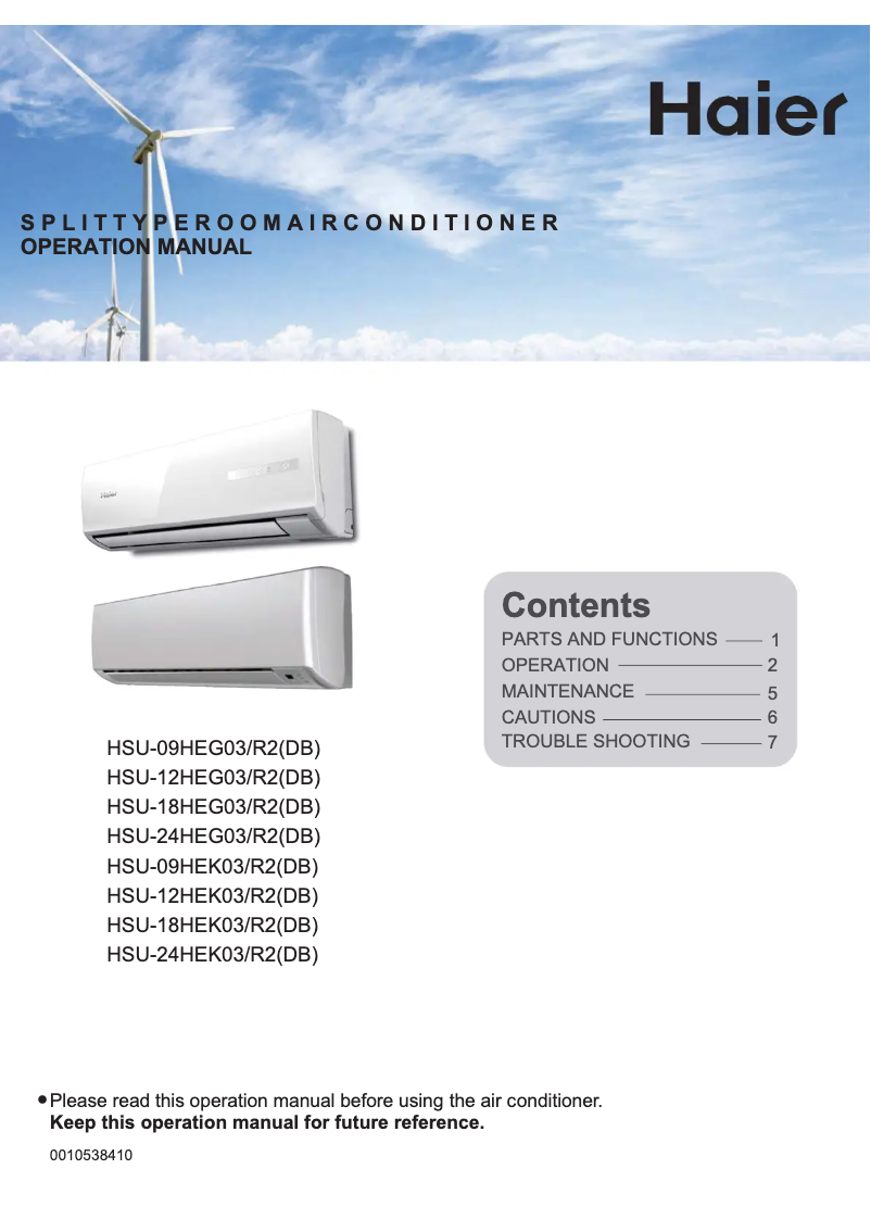 Page n°1 - Manuel utilisateur Haier HSU-09HEG03/R2(DB)