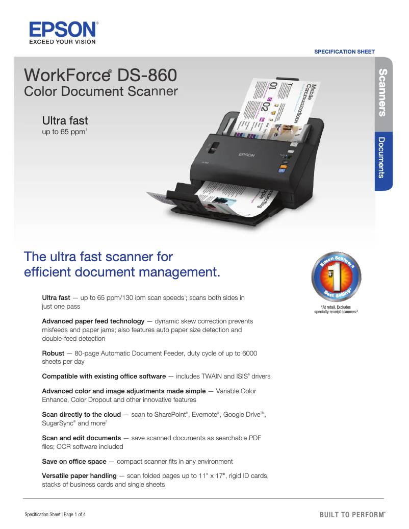 Page n°1 - Fiche technique Epson WorkForce DS-860